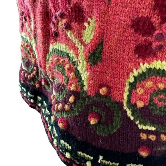 Icelandic Design Full Zip Jacket Wool 3D Knit Textured Floral Vintage Lined L - Picture 11 of 16